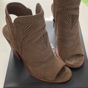 Vince Camuto Taupe Karinta Block Heel Zip Booties